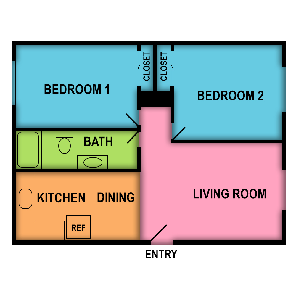 This image is the visual schematic floorplan representation of Plan D at Arbor Apartments.